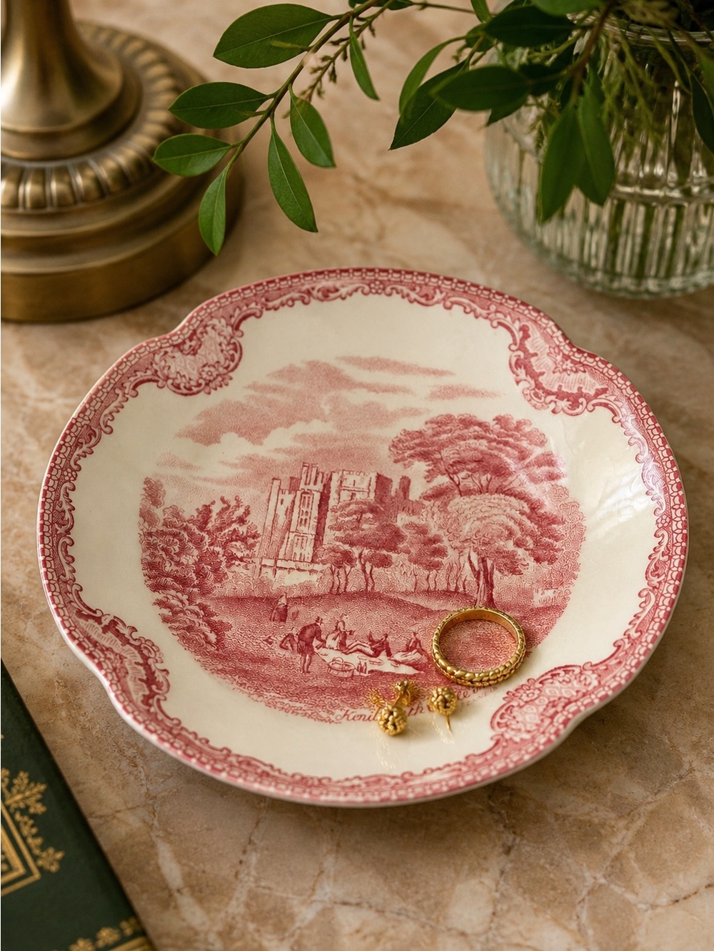 Vintage Johnson Brothers Old Britain Castles Red Transferware Trinket Dish